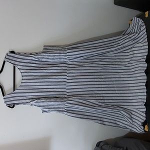 Sleeveless Striped Cotton-Blend Sundress in Blue and White